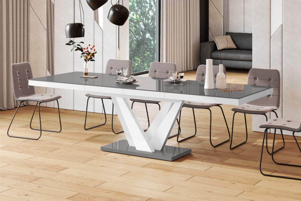 CHARA Extendable Dining Table, Grey/White