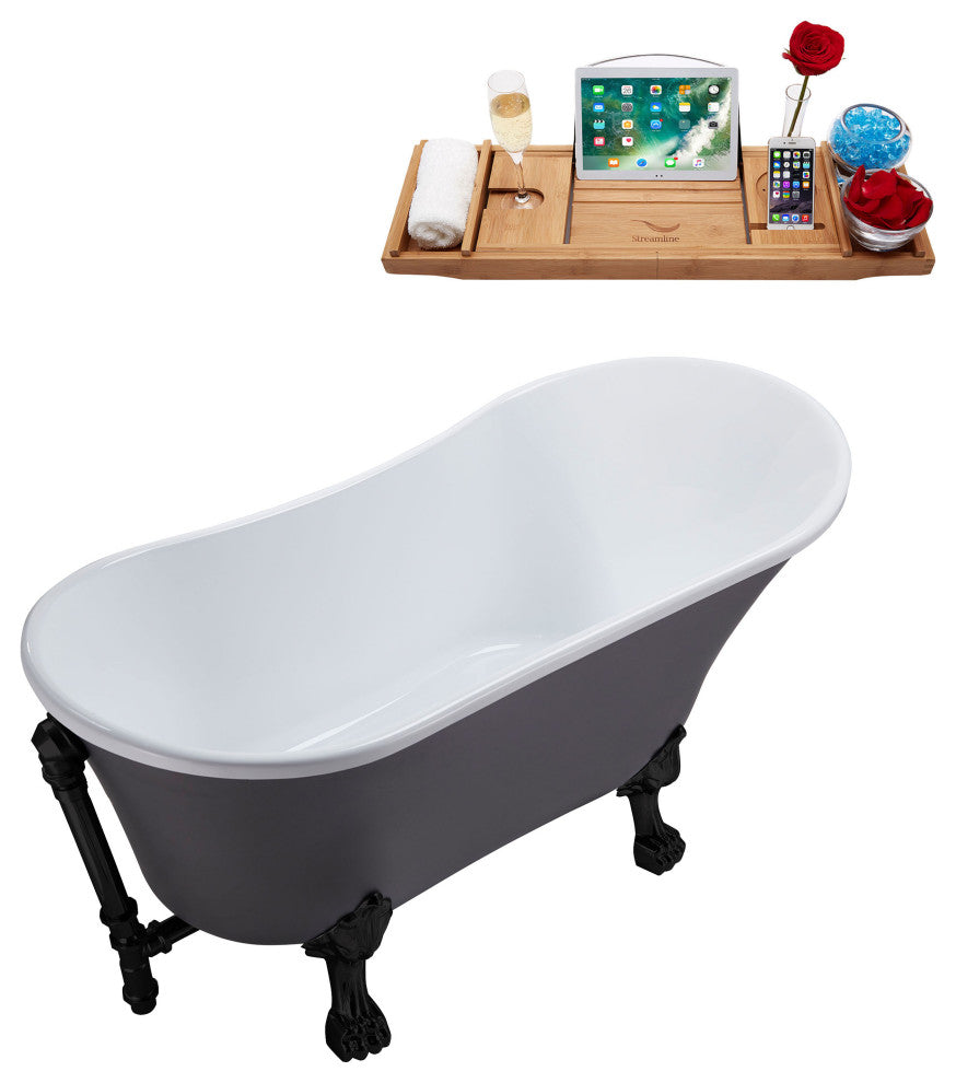 55" Streamline N355BL-BL Clawfoot Tub and Tray With External Drain