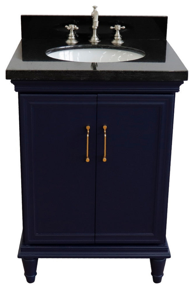 25" Single Vanity, Blue Finish With Black Galaxy And Oval Sink