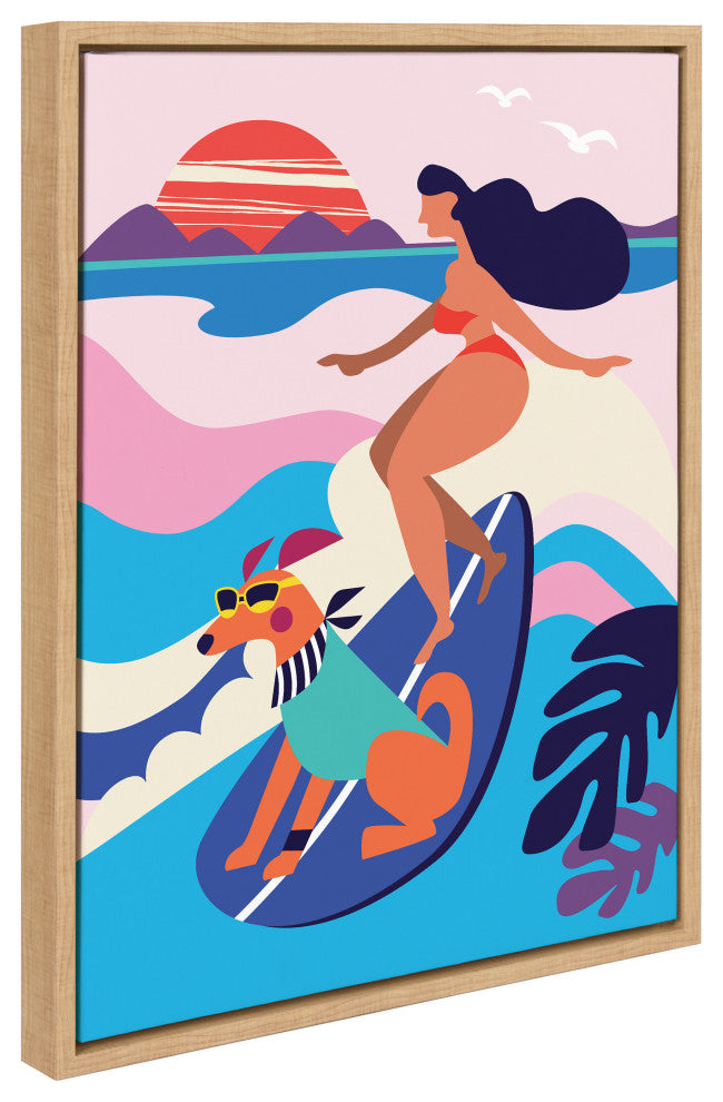 Sylvie Surf Dog Framed Canvas by Rachel Lee of My Dream Wall, Natural 18x24