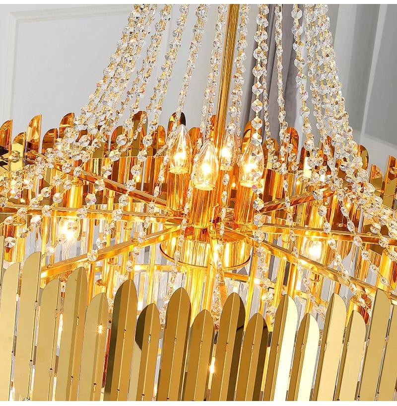 Luxury loft chandelier. Modern gold crystal lighting fixtures, 32''