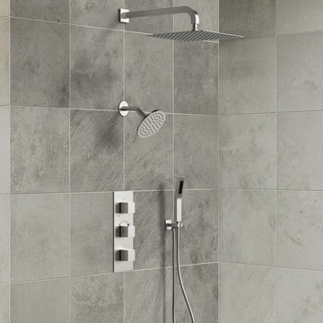 Full-Body Shower System with Thermostatic Valve "“ Dual Showerheads & Handheld, Brushed Nickel