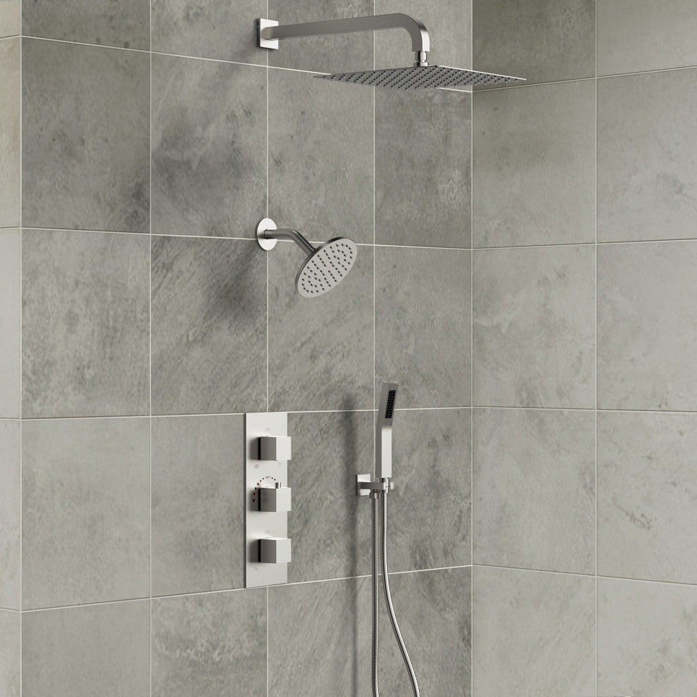 Full-Body Shower System with Thermostatic Valve "“ Dual Showerheads & Handheld, Brushed Nickel