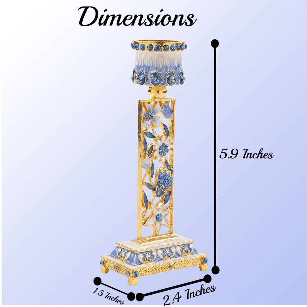 Matashi Shabbat Candlestick Holder (2-Piece Set) Hand-Painted,  Pewter(Blue)