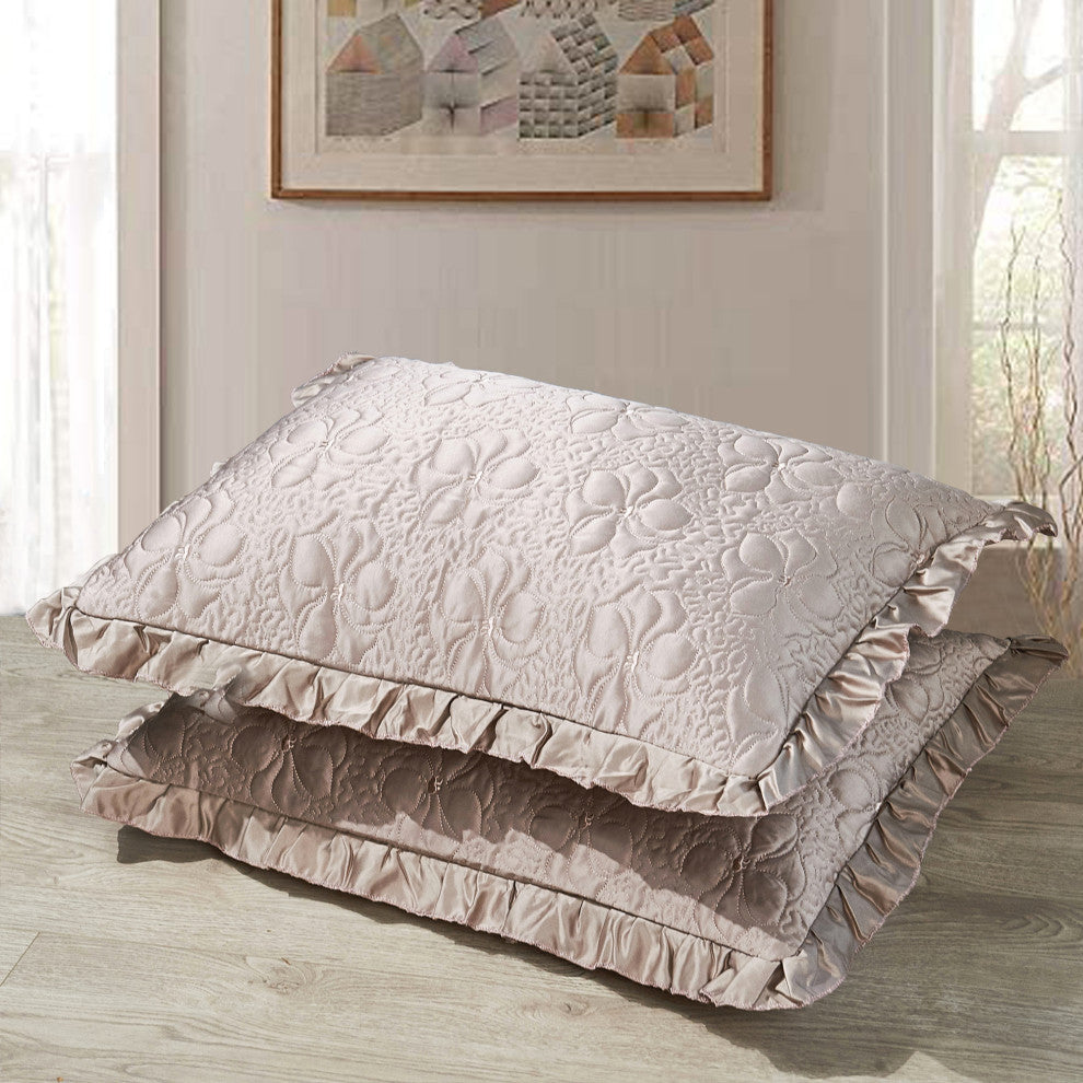 Matte Satin Ruffle 4 Piece Bed Spread Set, Taupe, King