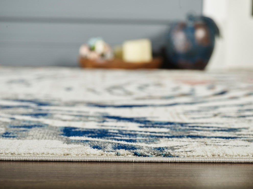 Abani Porto PRT120A Contemporary Swirl Light Blue and Burnt Orange Area Rug