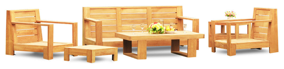 6-Piece Canberra Outdoor Teak Sofa Set With Sunbrella Cushions Frequency Sand
