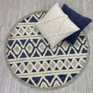 Tufted Geometric Diamonds and Stripes Round Rug, 6' Round