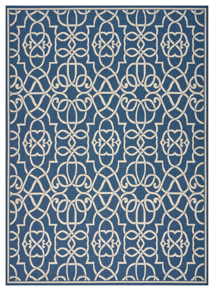 GDF Studio Alfonso Outdoor Geometric  Area Rug, Navy and Ivory, 8'x11'
