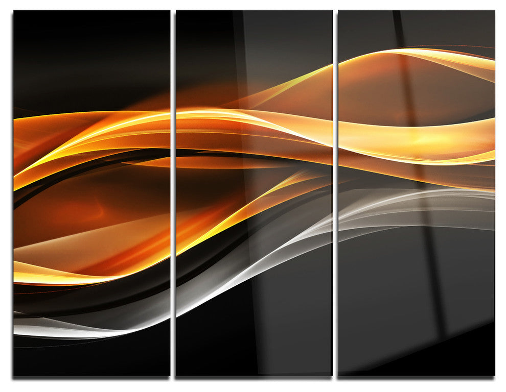 "Gold Silver Inward Lines" Digital Metal Wall Art, 3 Panels, 36"x28"