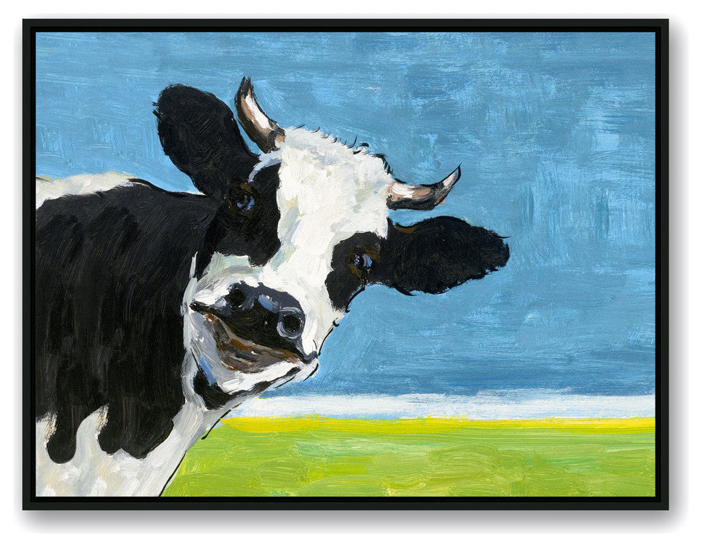 The Curious Dairy Cow 30x40 Black Floating Framed Canvas