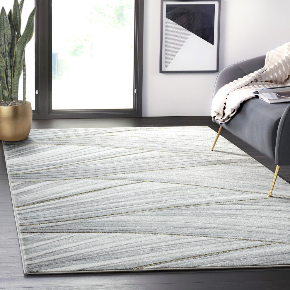 Abani Luna LUN210A Contemporary Grey and Gold Wavy Area Rug