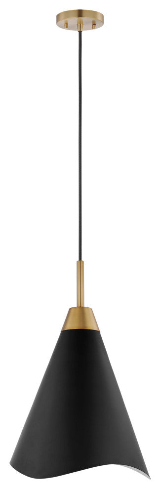Tango 1-Light Medium Pendant, Matte Black With Burnished Brass