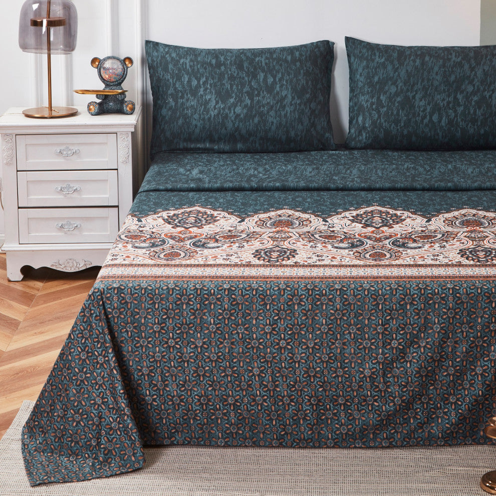 Tache Paisley Damask Lattice Floral Flat Top Sheet, King