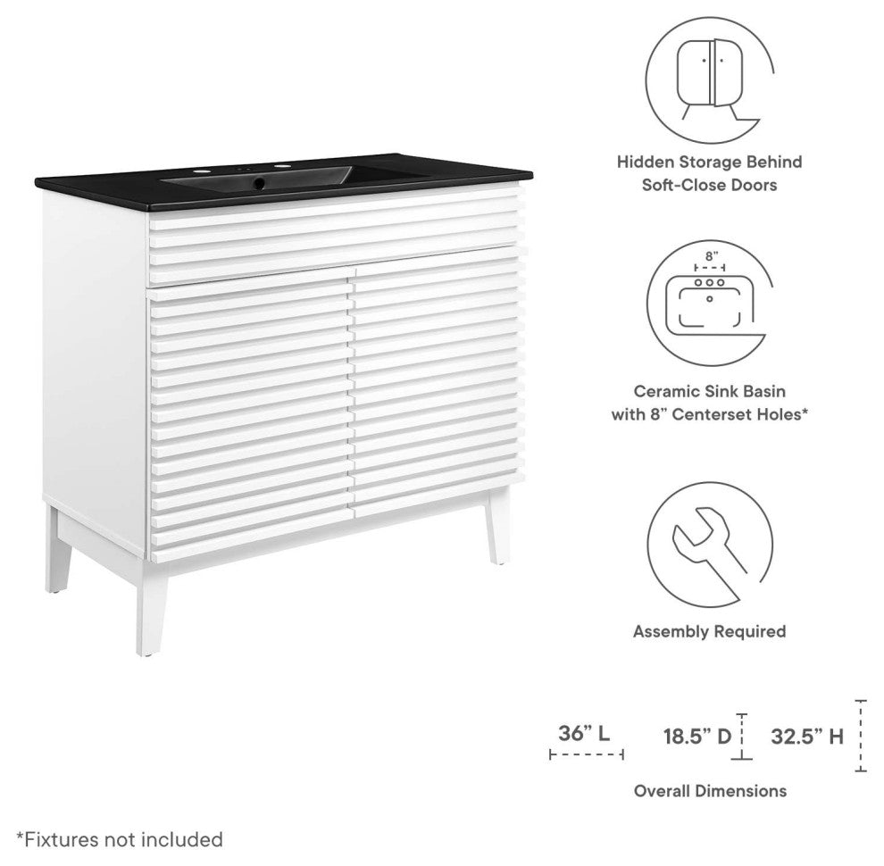 Render 36" Bathroom Vanity, White Black