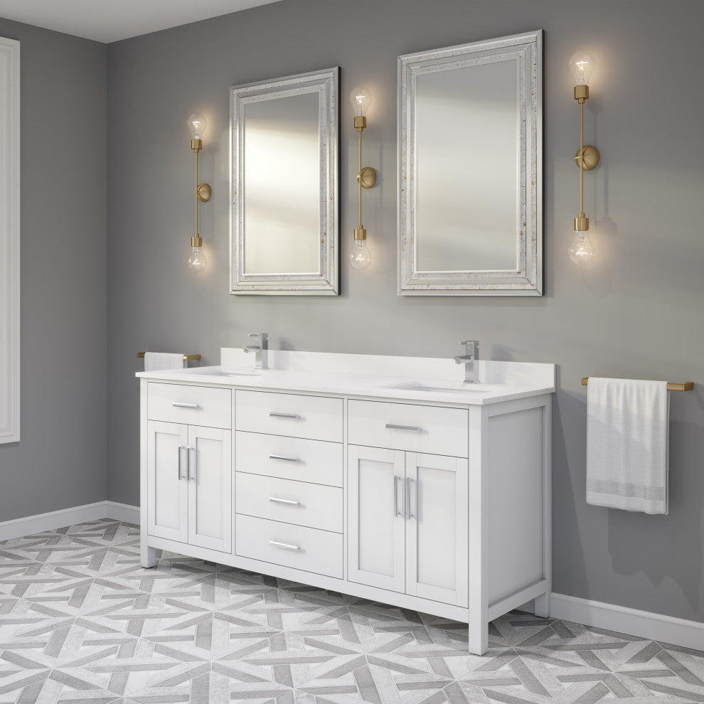 Kali Vanity with Power Bar and Drawer Organizer, White, 72"