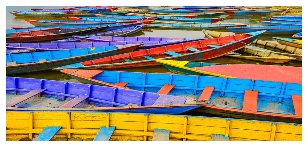 Old Colorful Sailboats in Lake, Large Boat Canvas Art Print, 60"x28"