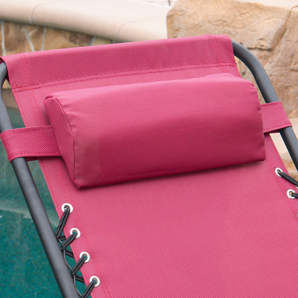 Zero Gravity Lounge Patio Chairs With Cup Holder, Set of 2, Burgundy