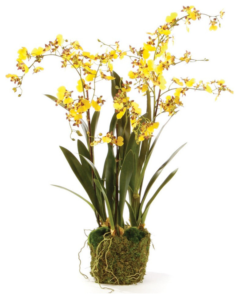 Luxe Yellow Dancing Orchid Faux Floral Artificial Plant 44in Drop In Flowers