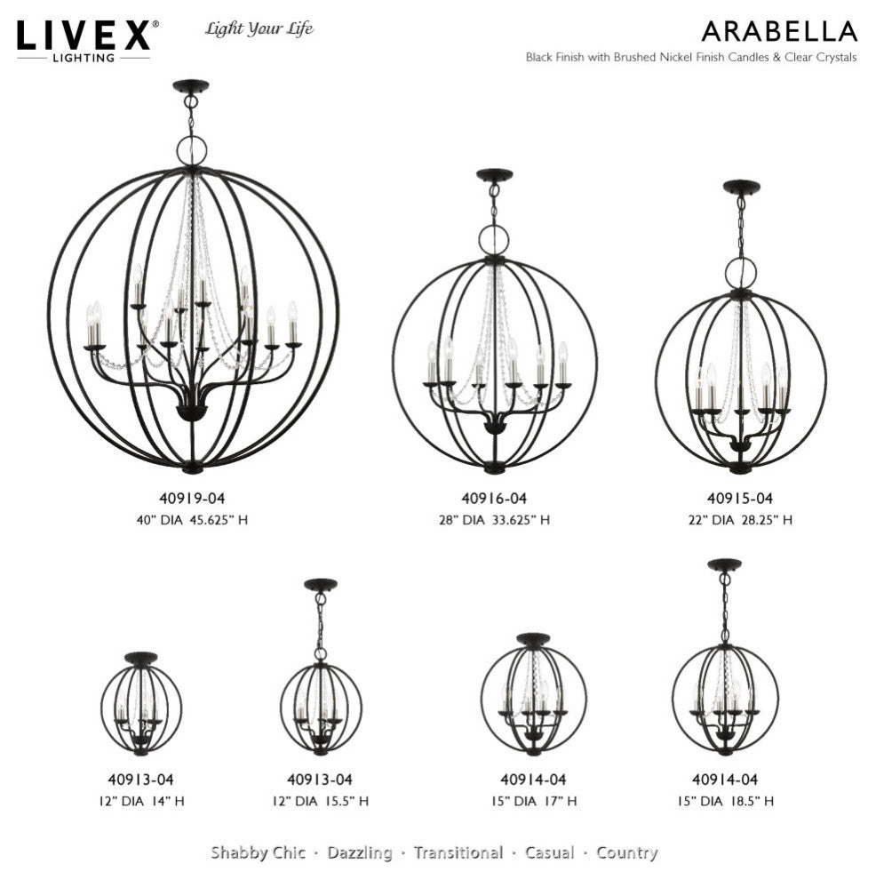 Arabella 5 Light Black With Brushed Nickel Finish Candles Globe Chandelier