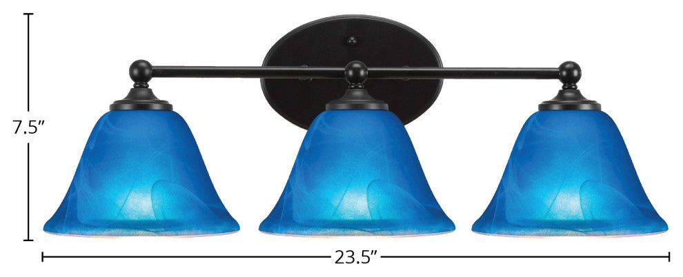 Capri 3-Light Bath Bar, Matte Black/Blue Italian