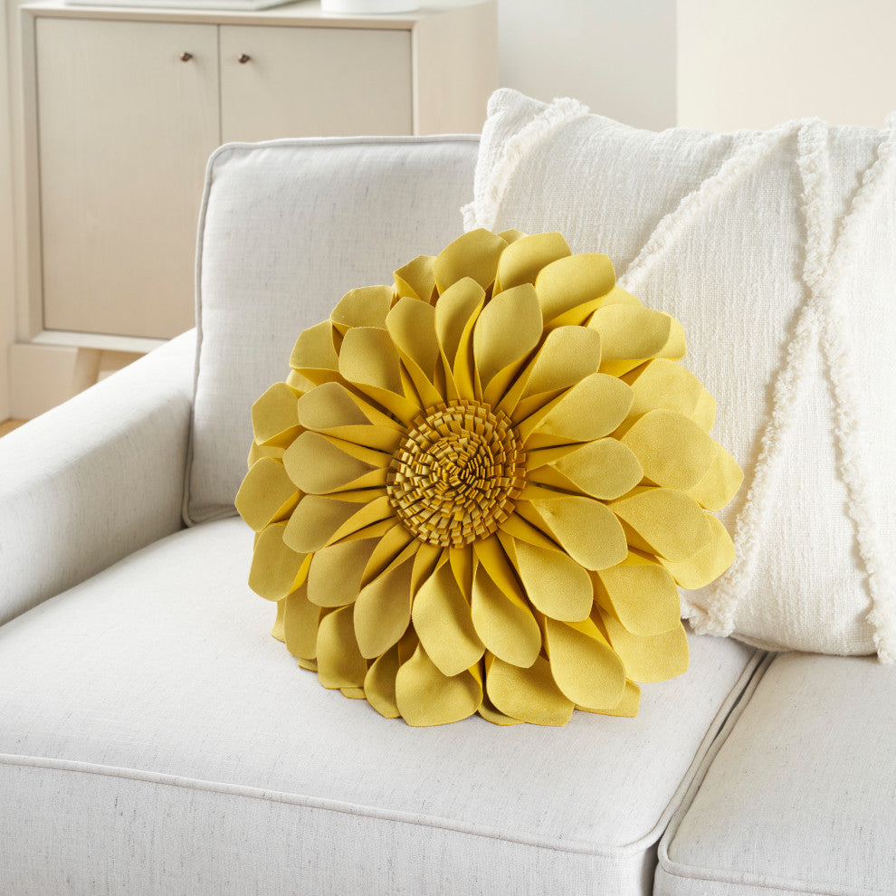 Mina Victory L0374 Throw Pillow, Yellow, 14" x 14" Round