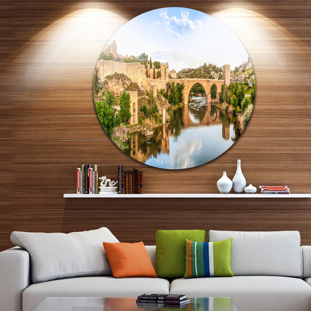 Toledo Bridge In Spain Landscape, Photo Disc Metal Wall Art, 36"