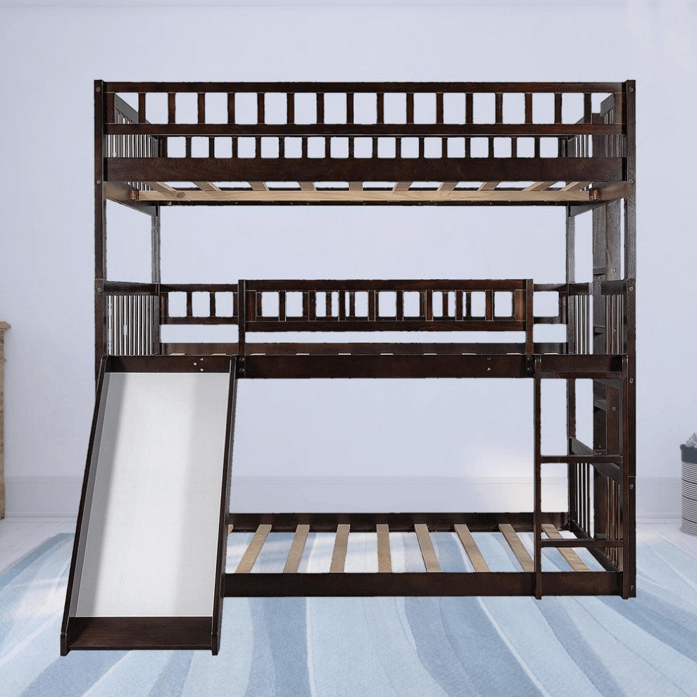 Espresso Full Over Full Over Full Contemporary Bunk Bed With Slide