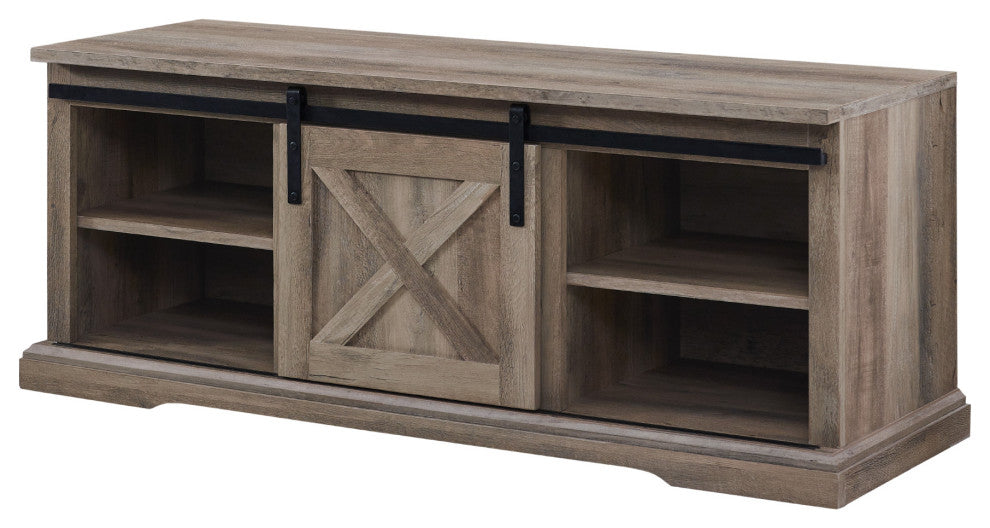 48" Sliding Barn Door Entry Bench with Storage - Grey Wash