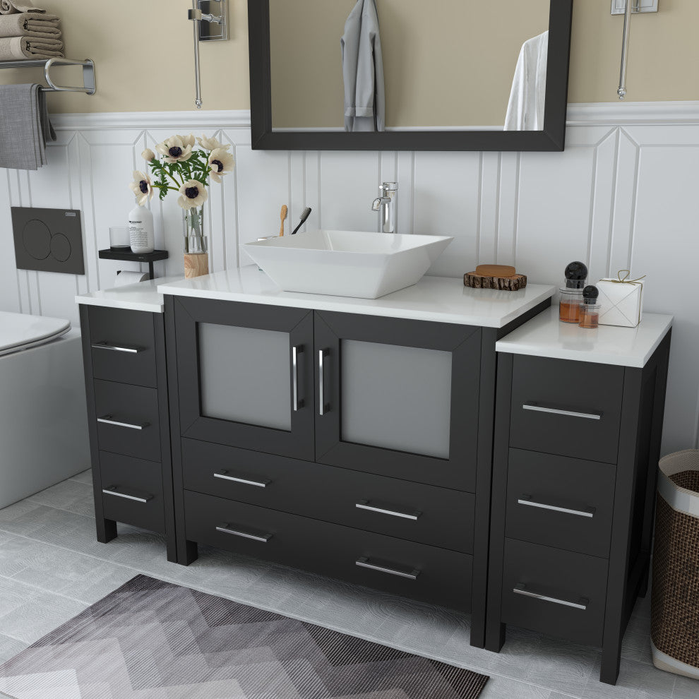 Vanity Art Vanity Set With Vessel Sink, Espresso, 60", Led Sensor-Switch Mirror
