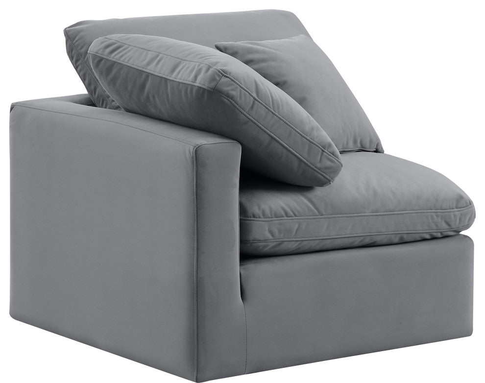 Indulge Upholstered Modular Chair, Grey, Down Stuffed Velvet, Corner Chair