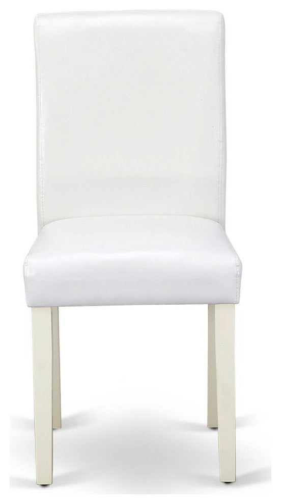 5Pc Square 36" Table, Four Parson Chair, White Leg, Pu Leather Color White