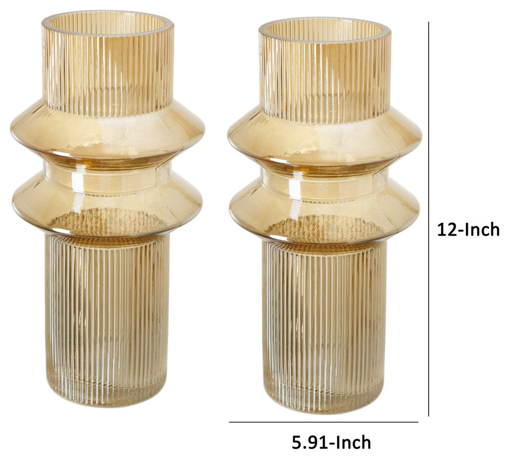 Benzara BM284993 S/2, Glass Vases, Tall Round Cylinders, Yellow, Clear Finish