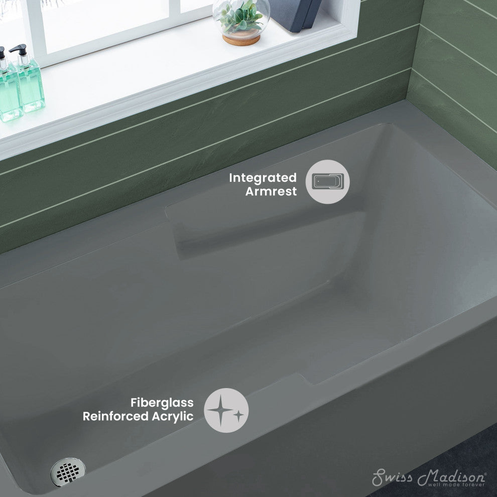 Voltaire 60" x 32" Left-Hand Drain Alcove Bathtub with Apron in Matte Grey