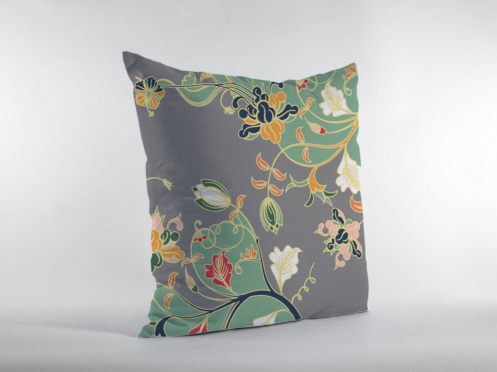 20" Green Gray Garden Decorative Suede Throw Pillow
