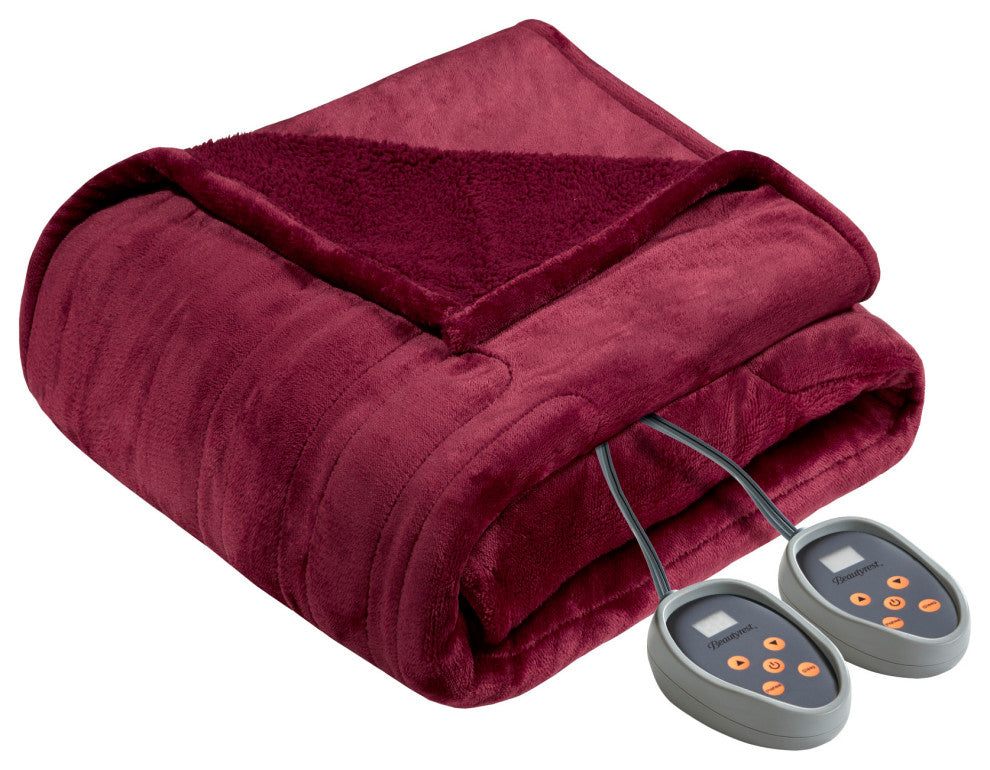 Beautyrest Solid Microlight Heated Blanket, Red, Full