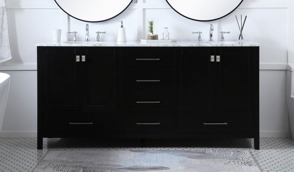 Elegant VF18972DBK 72"Double Bathroom Vanity, Black