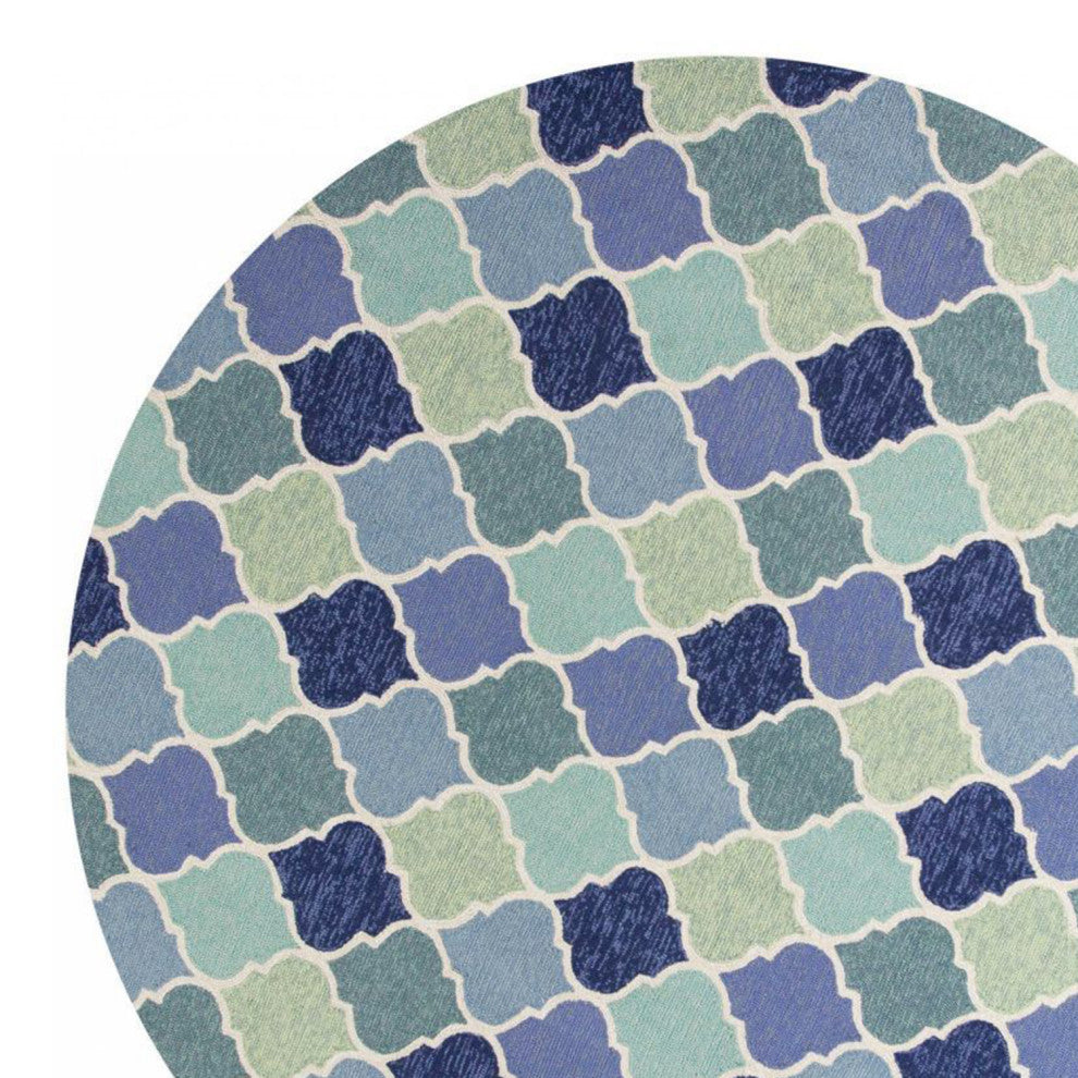 HomeRoots 7' Round UV treated Polypropylene Blue Area Rug