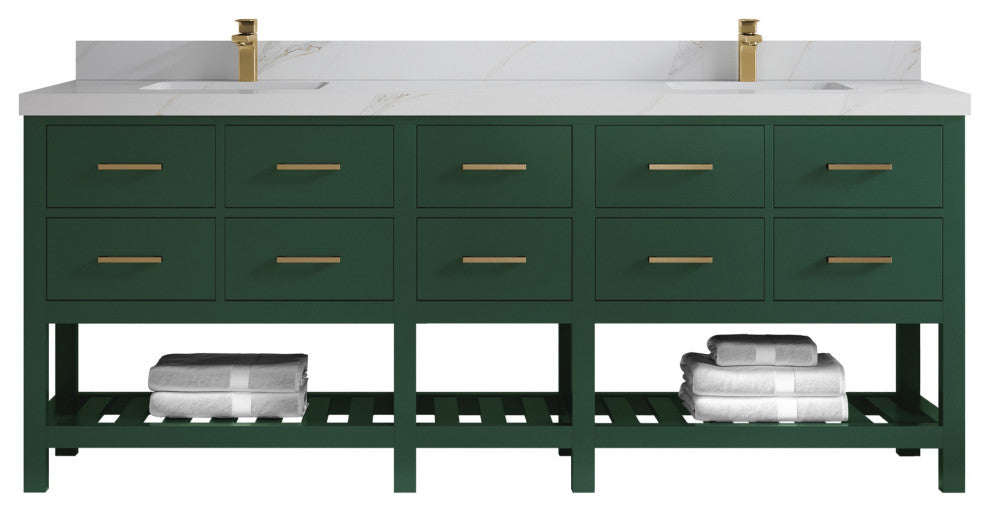 Parker 84 Double Sink Bath Vanity in Lafayette Green  2" Calacatta Sienna