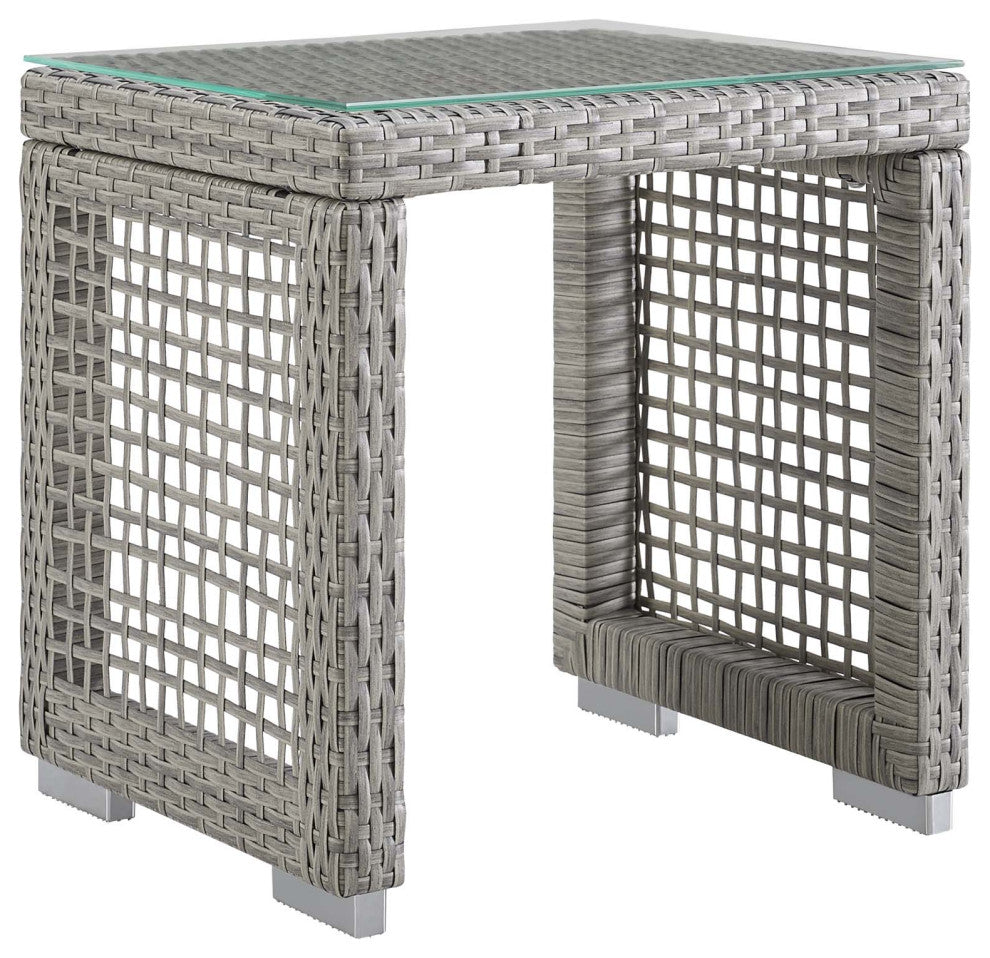 Aura Outdoor Patio Wicker Rattan Side Table Gray