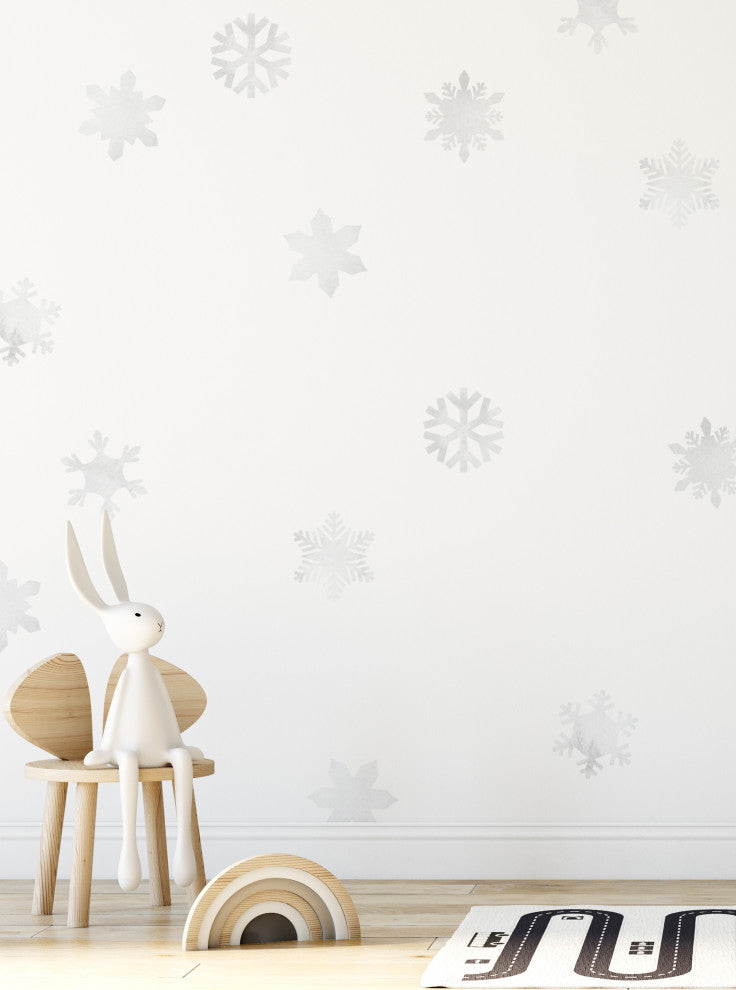 Frozen Winter Snowflakes Peel and Stick Vinyl Wall Sticker, Grey
