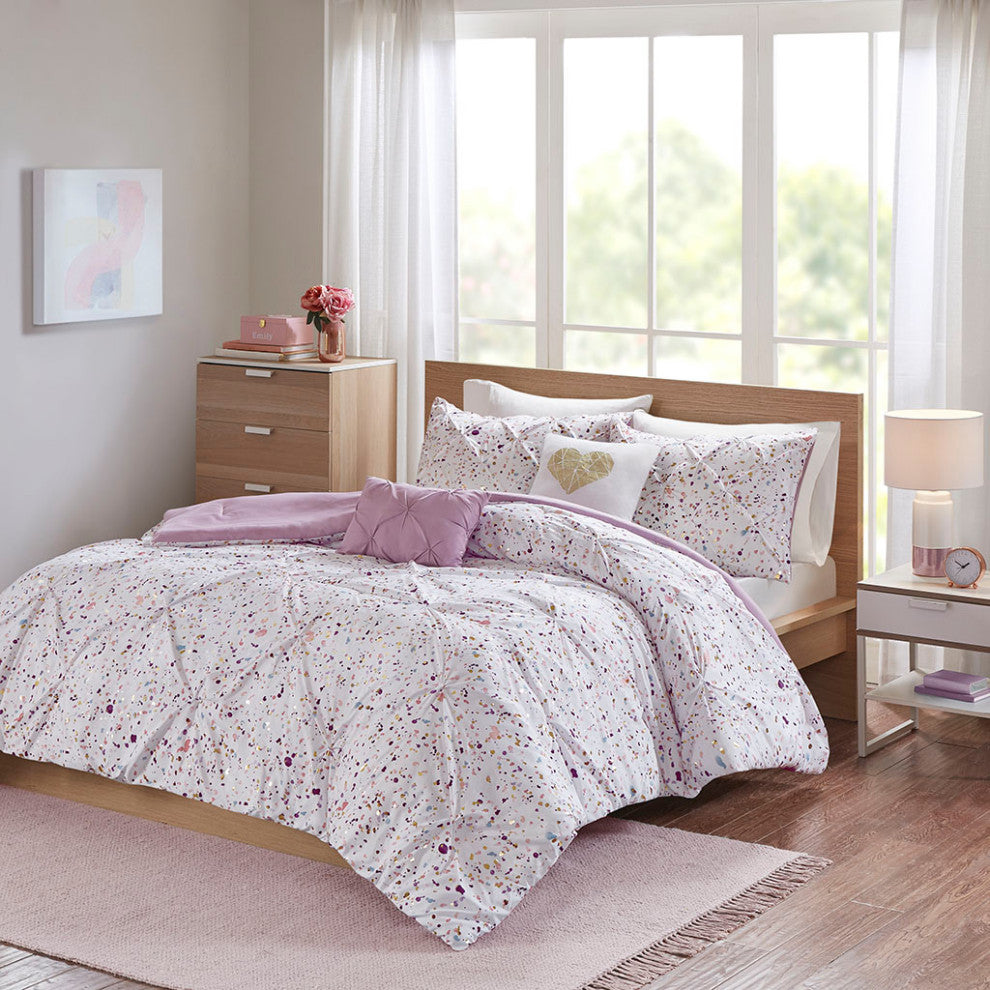 Intelligent Design Abby Splash Purple Metallic Comforter Set With Two Pillows
