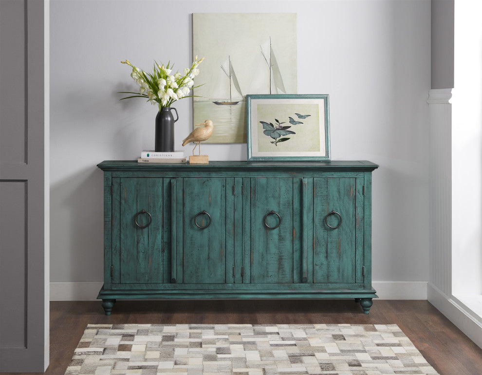 Garden District Solid Wood TV Stand, Rustic Turquoise