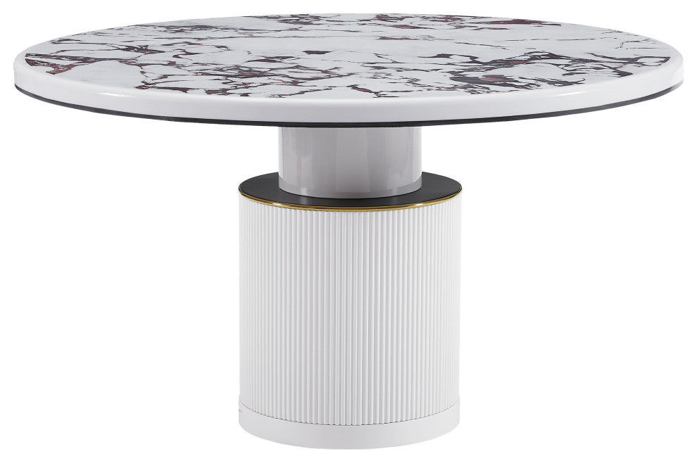 Vanessa White Marble Lacquer 53" Round Dining Table