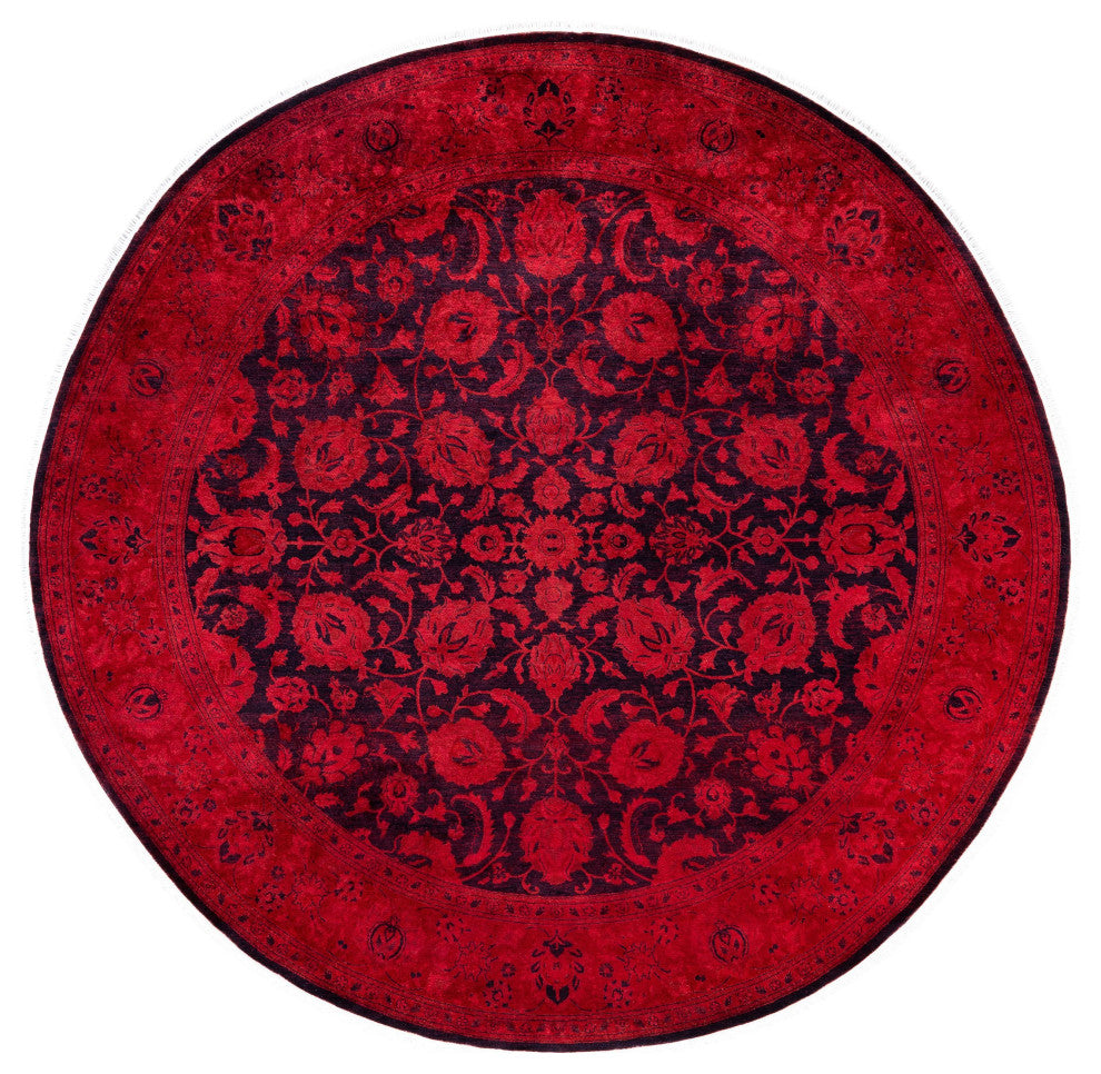 Overdyed One-of-a-Kind Hand-Knotted Area Rug Orange, 8' 1" x 8' 1"