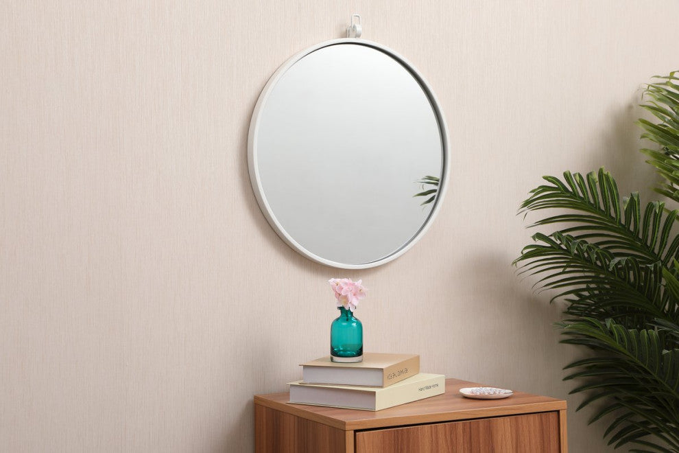 Elegant Decor MR4718WH Metal Frame Round Mirror,, Decorative Hook, 18"