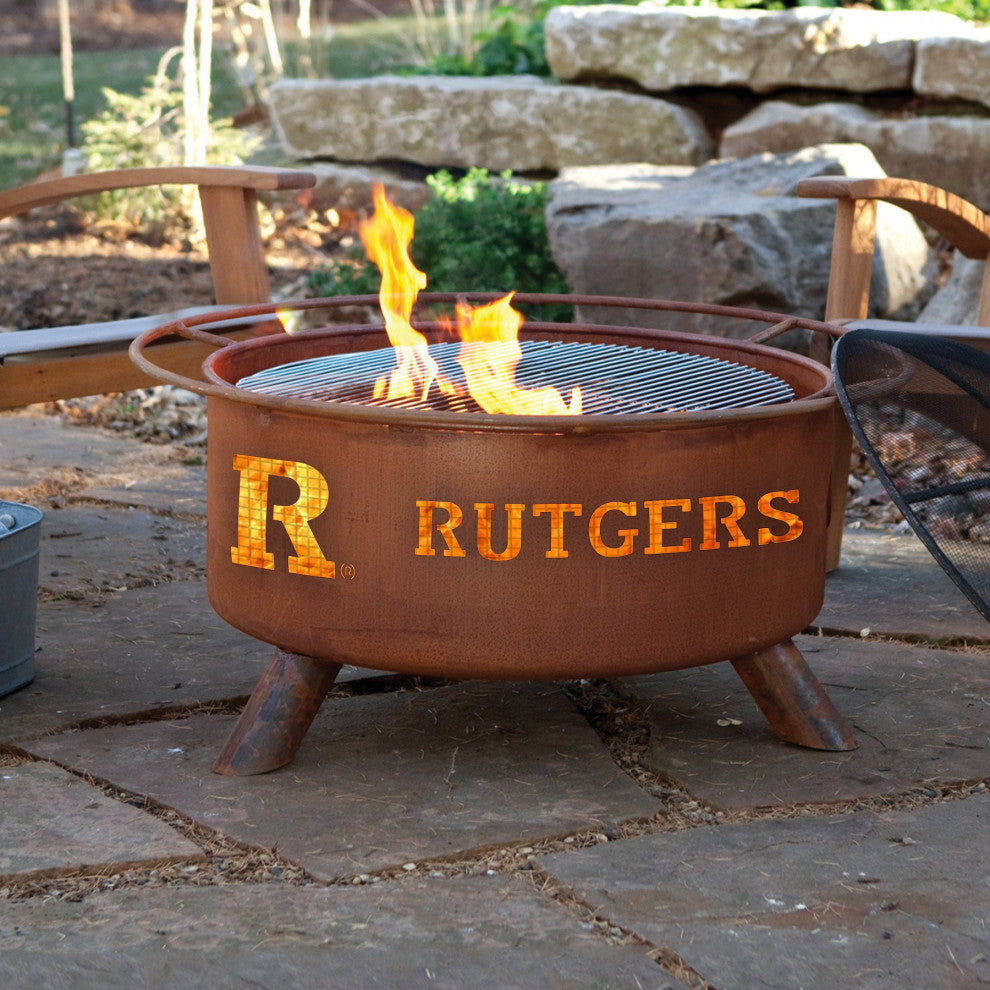 Customizable NCAA Logo Fire Pit, Rust Patina, Rutgers