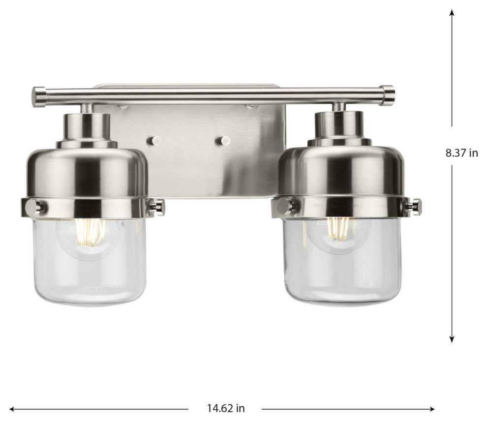 Beckner Collection 2-Light Brushed Nickel Clear Glass Bath Light