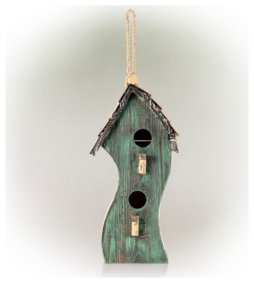 Alpine Green Swirly Wooden Birdhouse, 16"