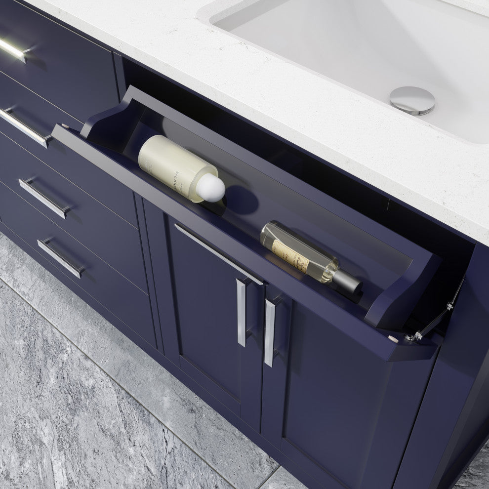 Kali Vanity with Power Bar and Drawer Organizer, Navy Blue, 72"